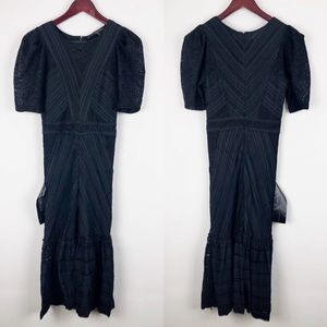 bcbg lace trimmed striped dress